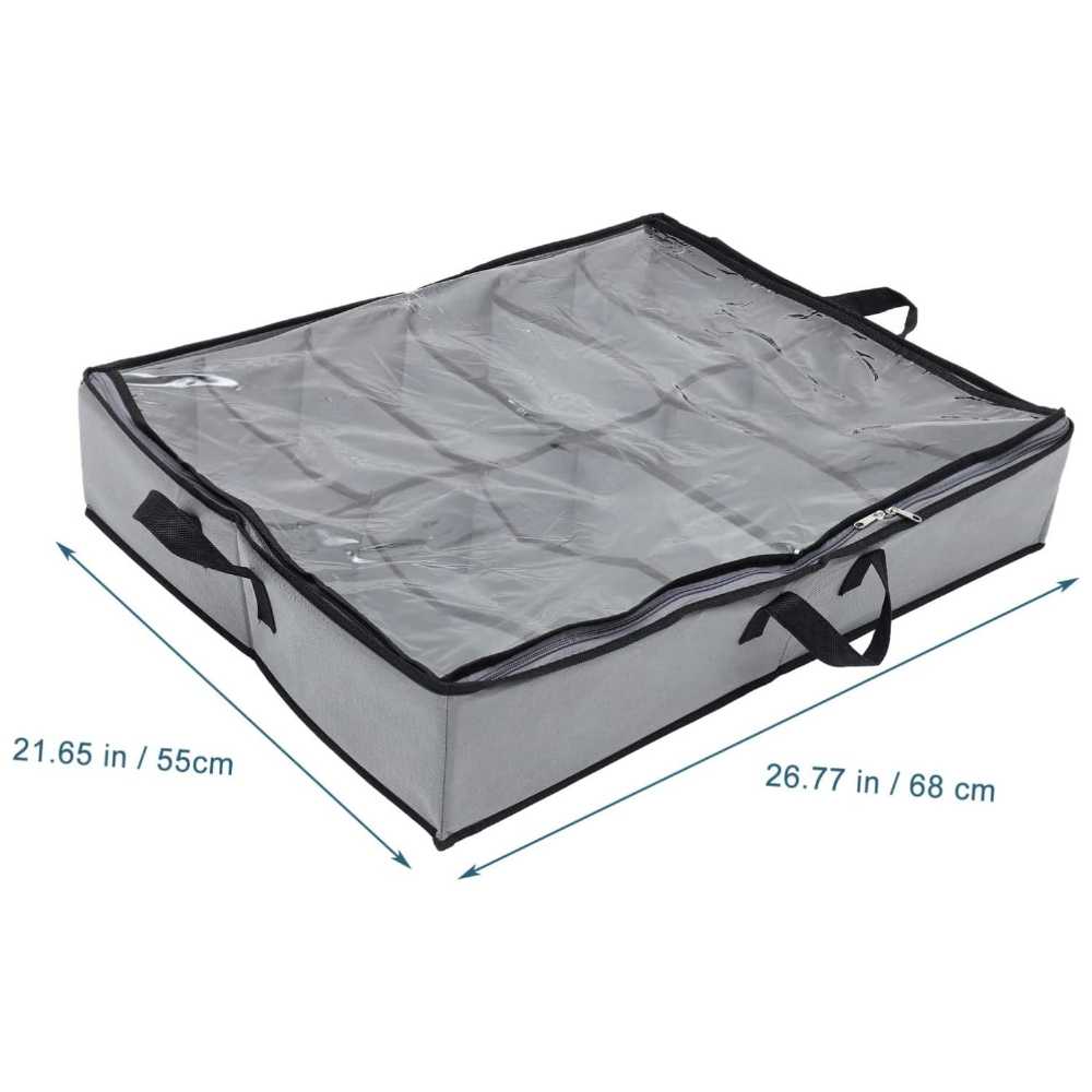 Shoes Under Bed Shoe Organizer Bag Hard Solid Fabric with Clear Plastic Zip Cover 1 Pc
